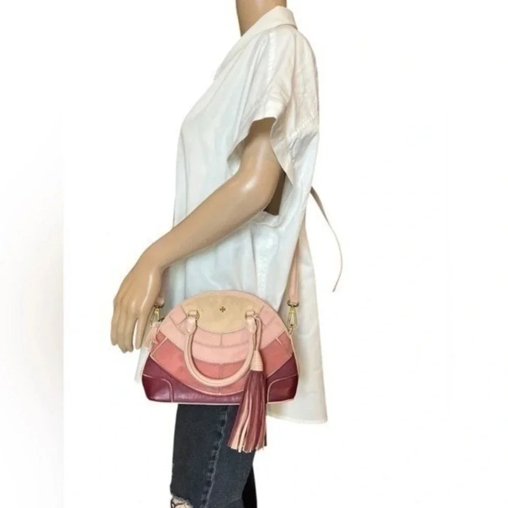 Tory Burch Seashell Patchwork Dome Satchel Crossbody Bag Tassel Purse Bag